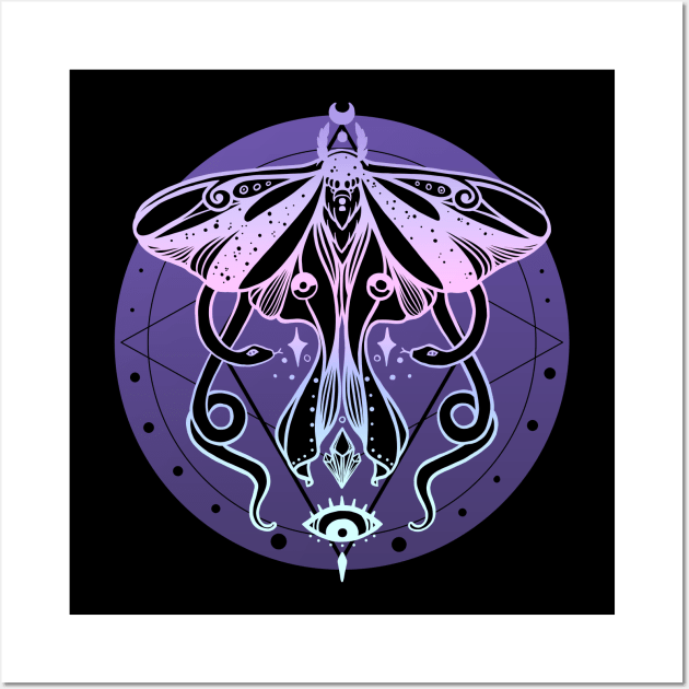 Luna Moth & Snakes Illustration: Pastel Goth Soft Grunge Colors Wall Art by cellsdividing